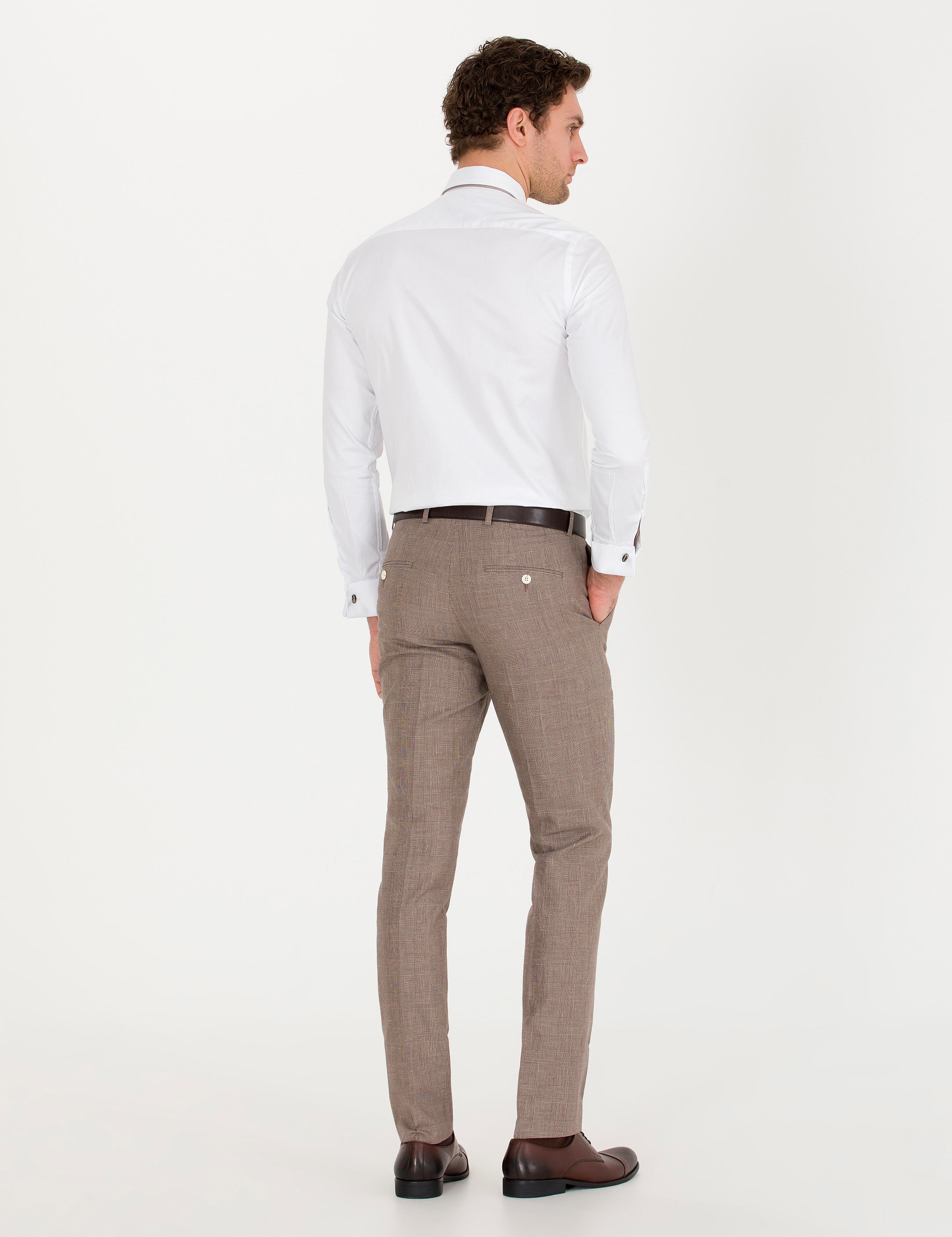 Kahverengi Slim Fit Keten Karışımlı Pantolon - 50265200037