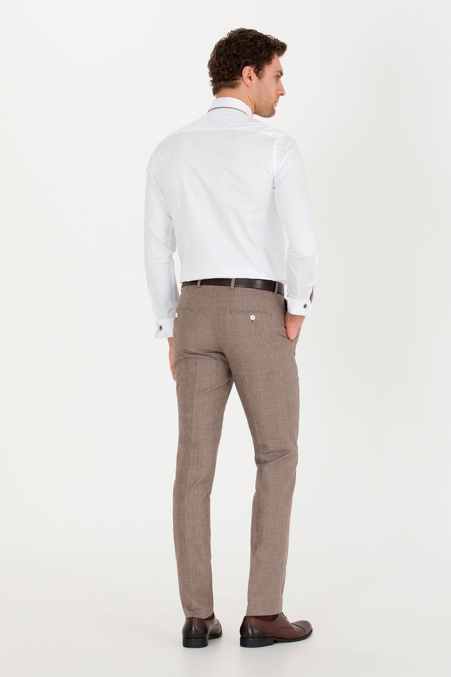 Kahverengi Slim Fit Keten Karışımlı Pantolon - 50265200037