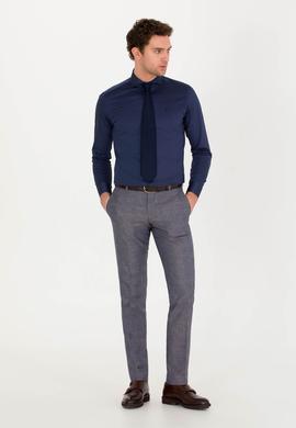 Lacivert Slim Fit Keten Karışımlı Pantolon
