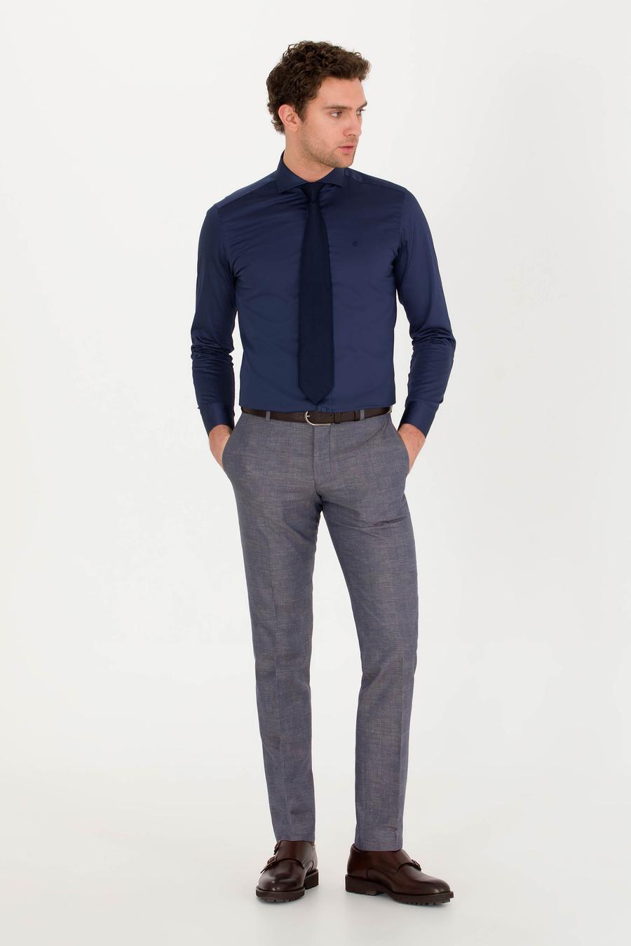 Lacivert Slim Fit Keten Karışımlı Pantolon - 50265200050