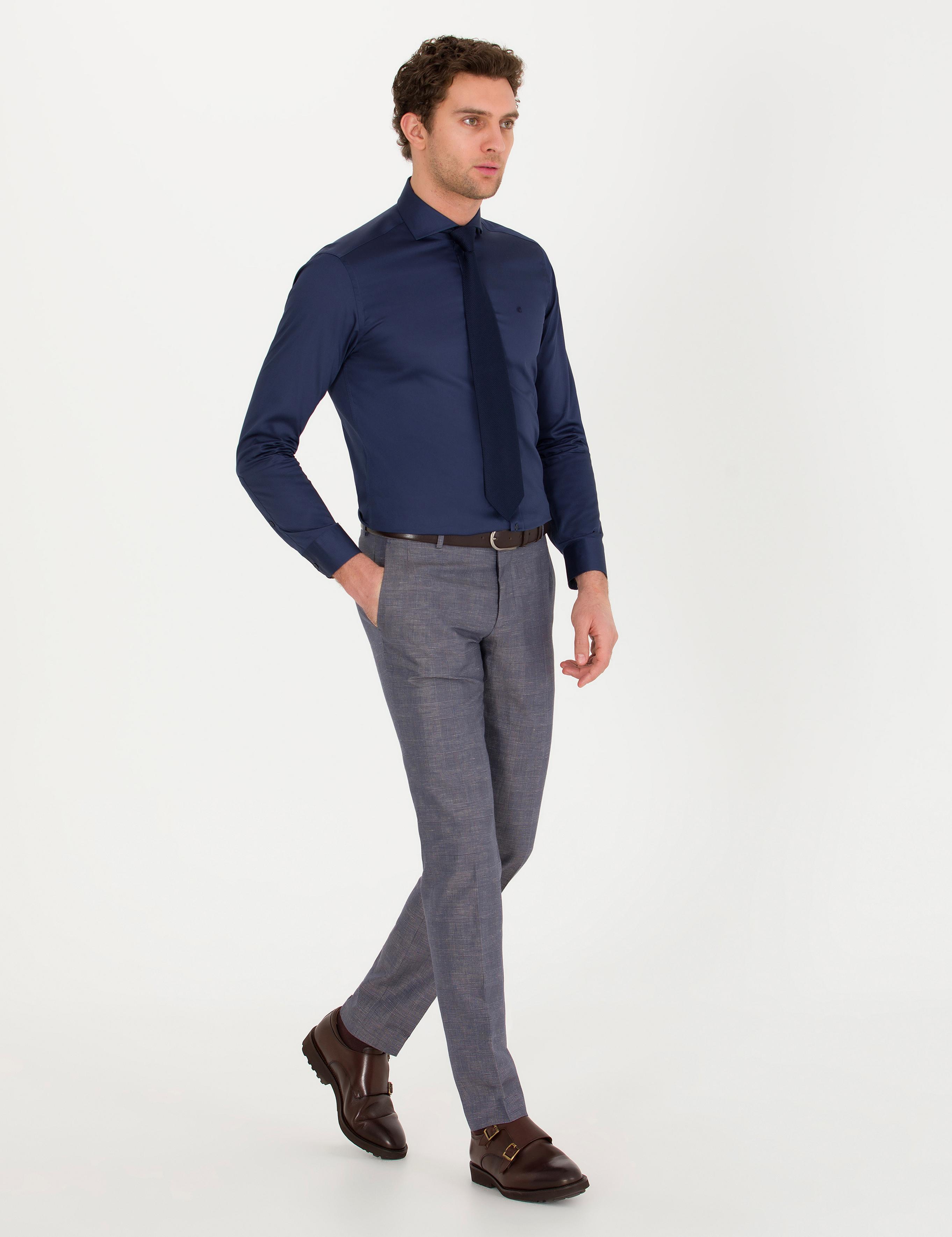 Lacivert Slim Fit Keten Karışımlı Pantolon - 50265200050