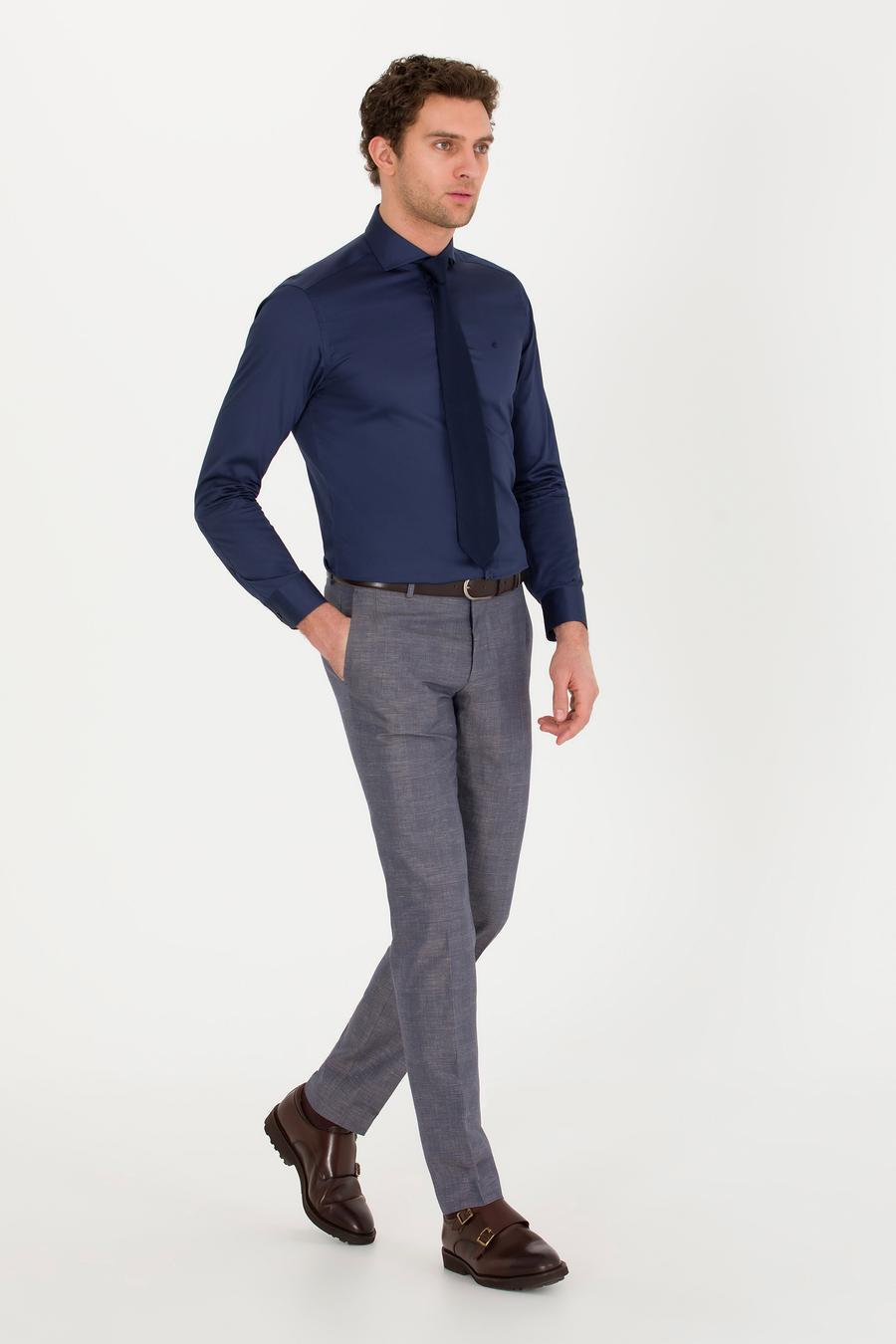 Lacivert Slim Fit Keten Karışımlı Pantolon - 50265200050