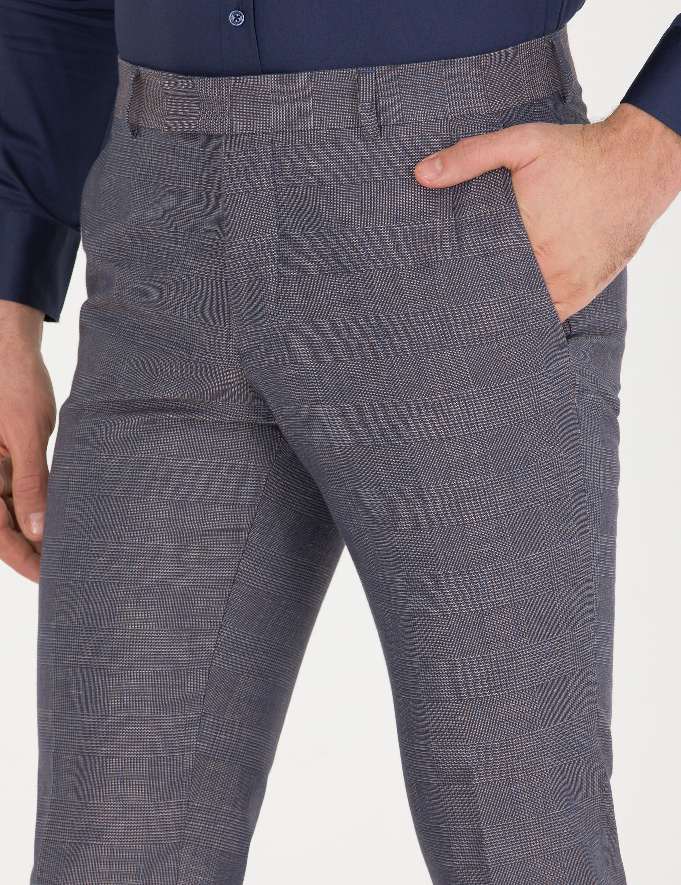 Lacivert Slim Fit Keten Karışımlı Pantolon - 50265200050