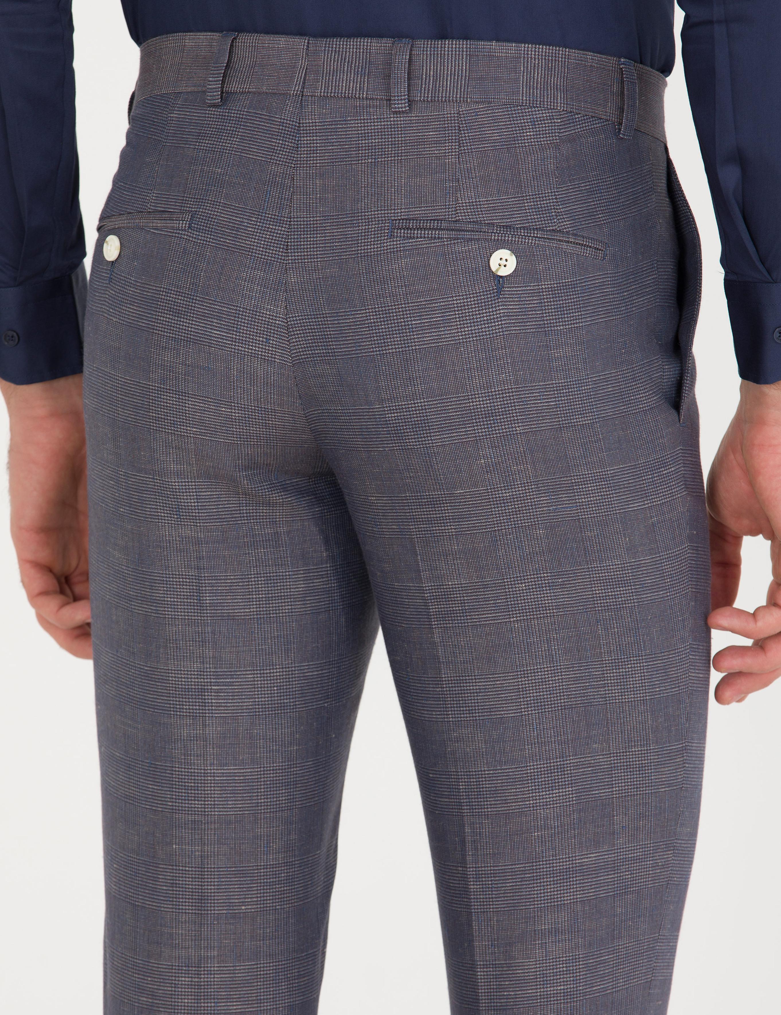 Lacivert Slim Fit Keten Karışımlı Pantolon - 50265200050