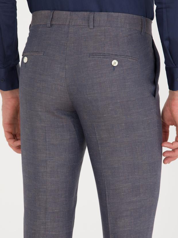 Lacivert Slim Fit Keten Karışımlı Pantolon