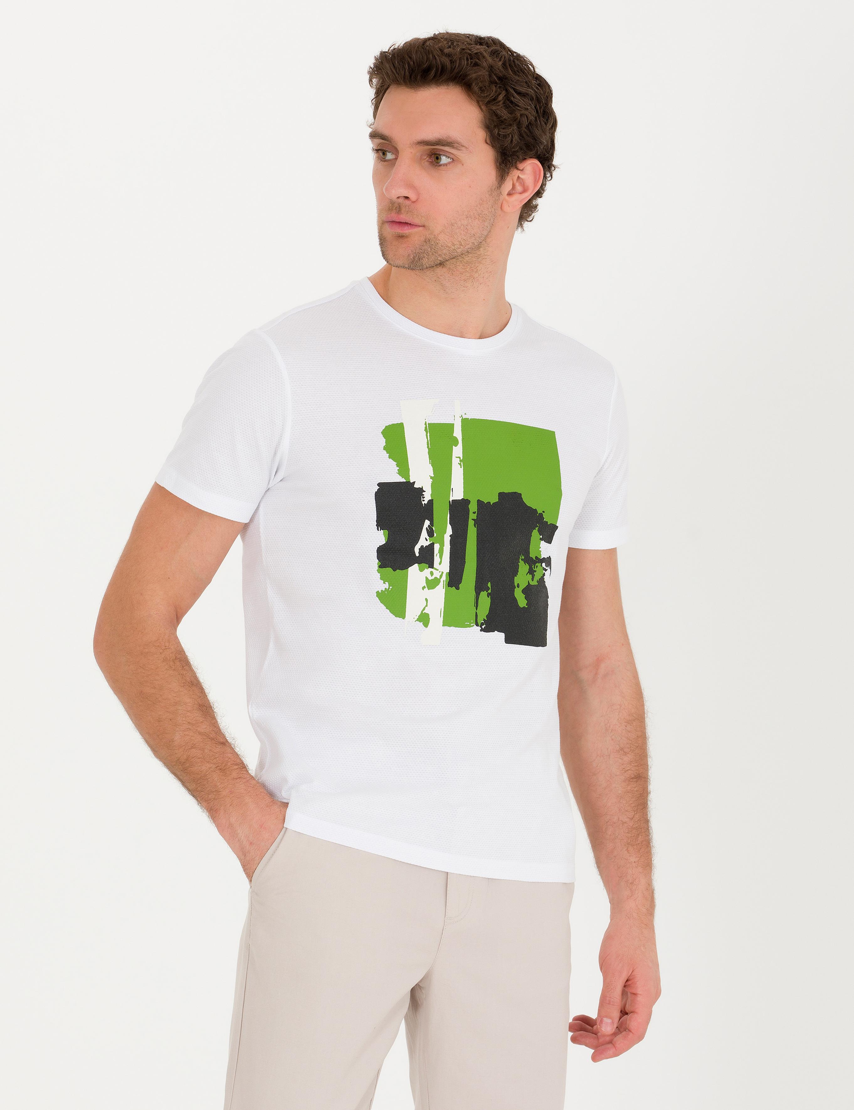 Beyaz Bisiklet Yaka Slim Fit T-Shirt - 50265888009