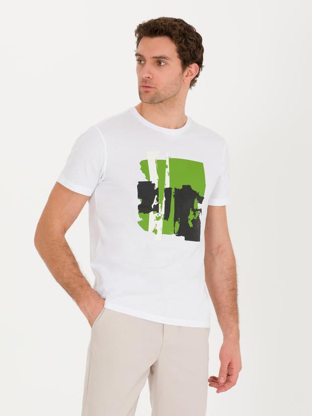 Beyaz Bisiklet Yaka Slim Fit T-Shirt
