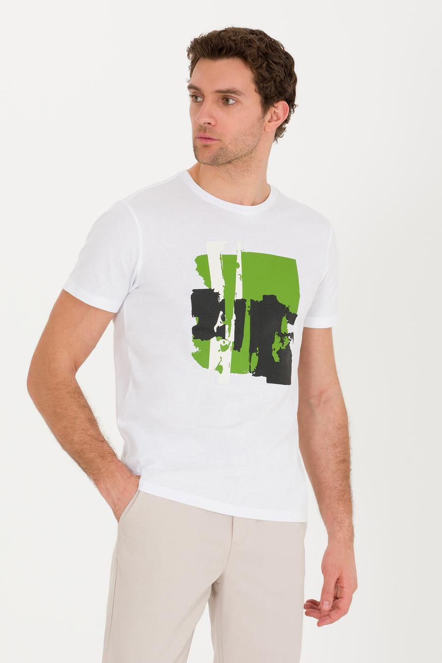Beyaz Bisiklet Yaka Slim Fit T-Shirt - 50265888009