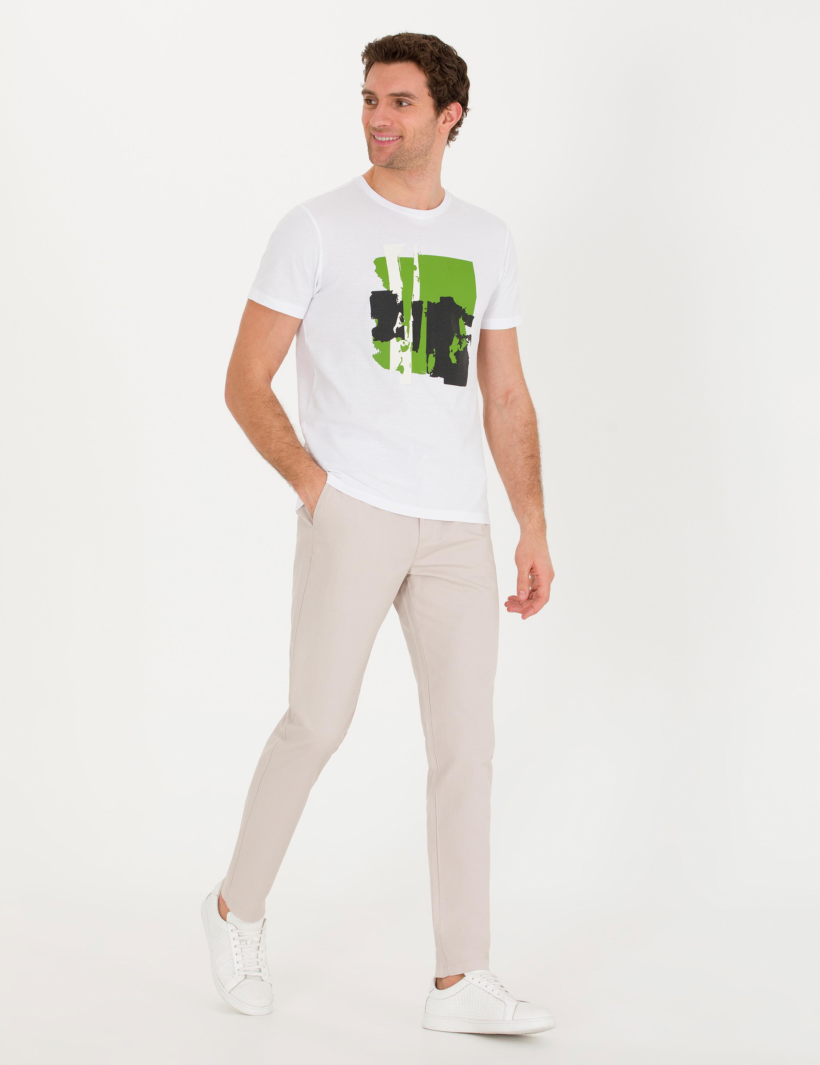 Beyaz Bisiklet Yaka Slim Fit T-Shirt - 50265888009
