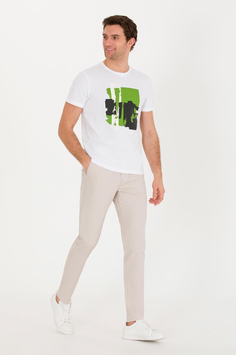 Beyaz Bisiklet Yaka Slim Fit T-Shirt - 50265888009