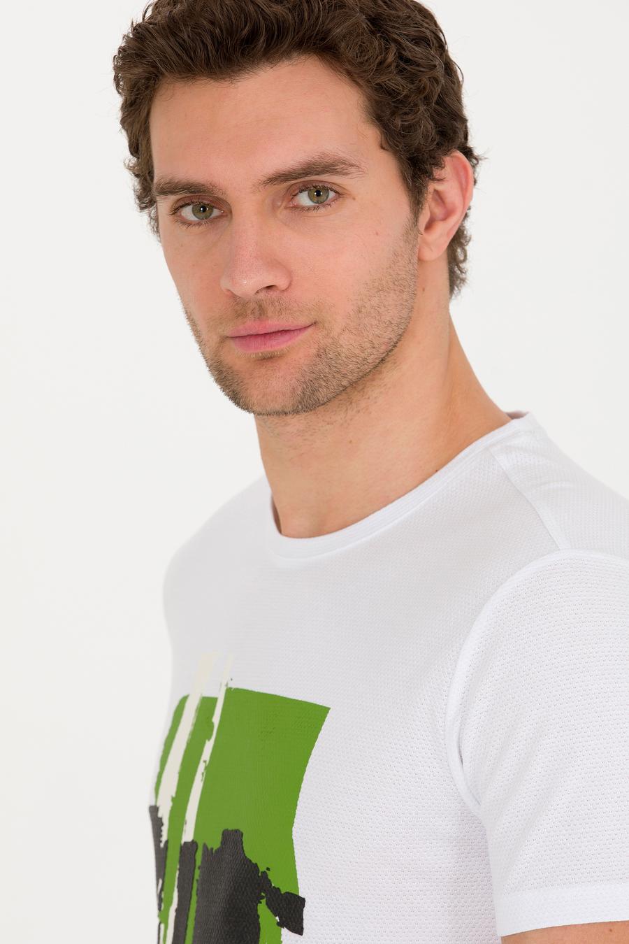 Beyaz Bisiklet Yaka Slim Fit T-Shirt - 50265888009