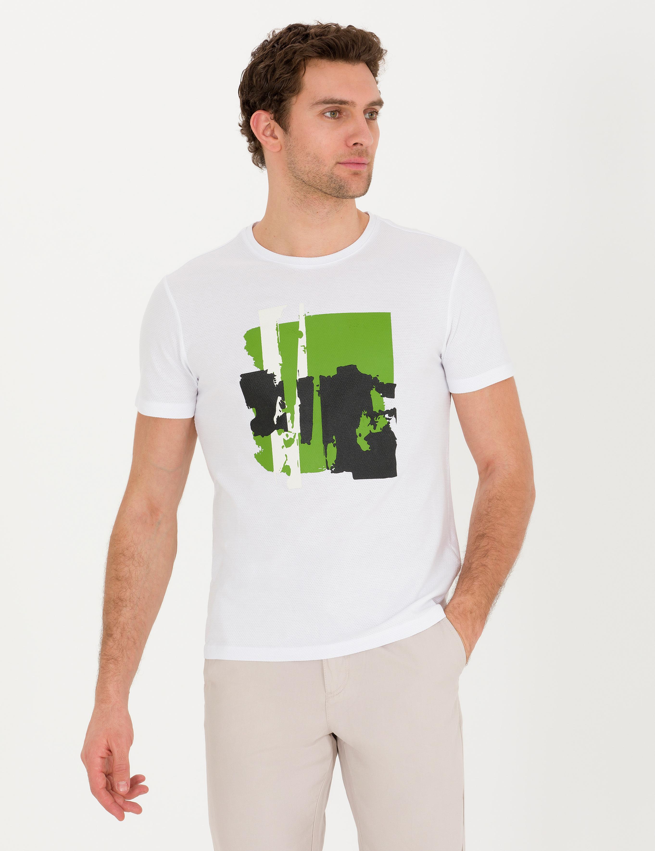Beyaz Bisiklet Yaka Slim Fit T-Shirt - 50265888009