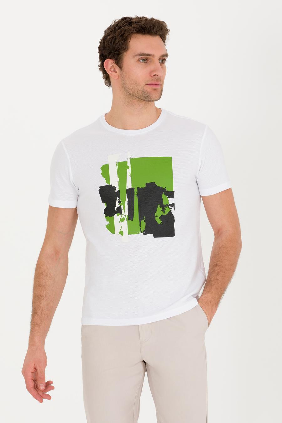 Beyaz Bisiklet Yaka Slim Fit T-Shirt - 50265888009