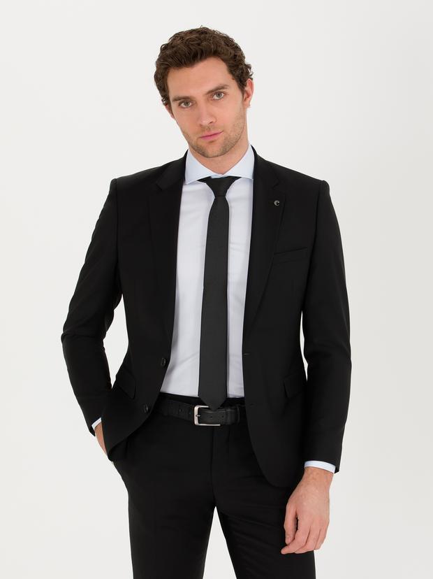 Siyah Slim Fit Yün Ceket