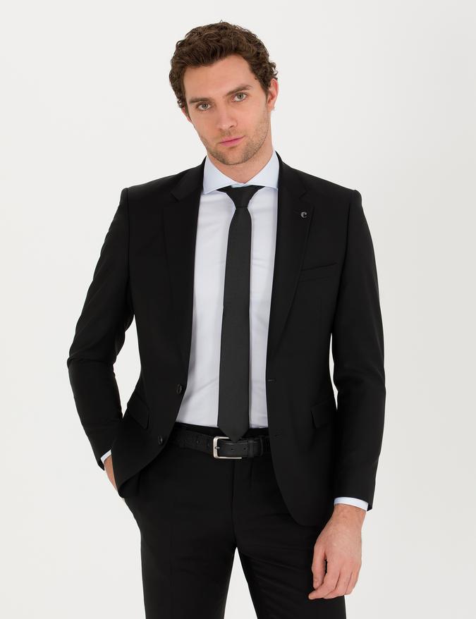 Siyah Slim Fit Yün Ceket