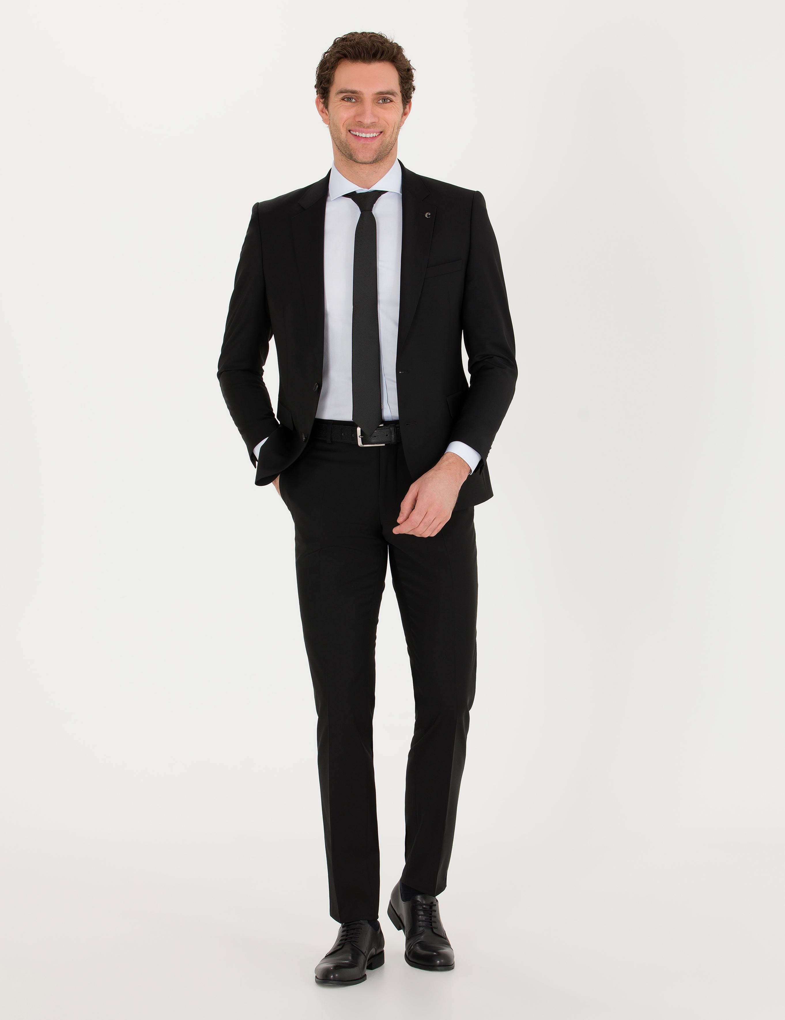 Siyah Slim Fit Yün Ceket - 50267711042