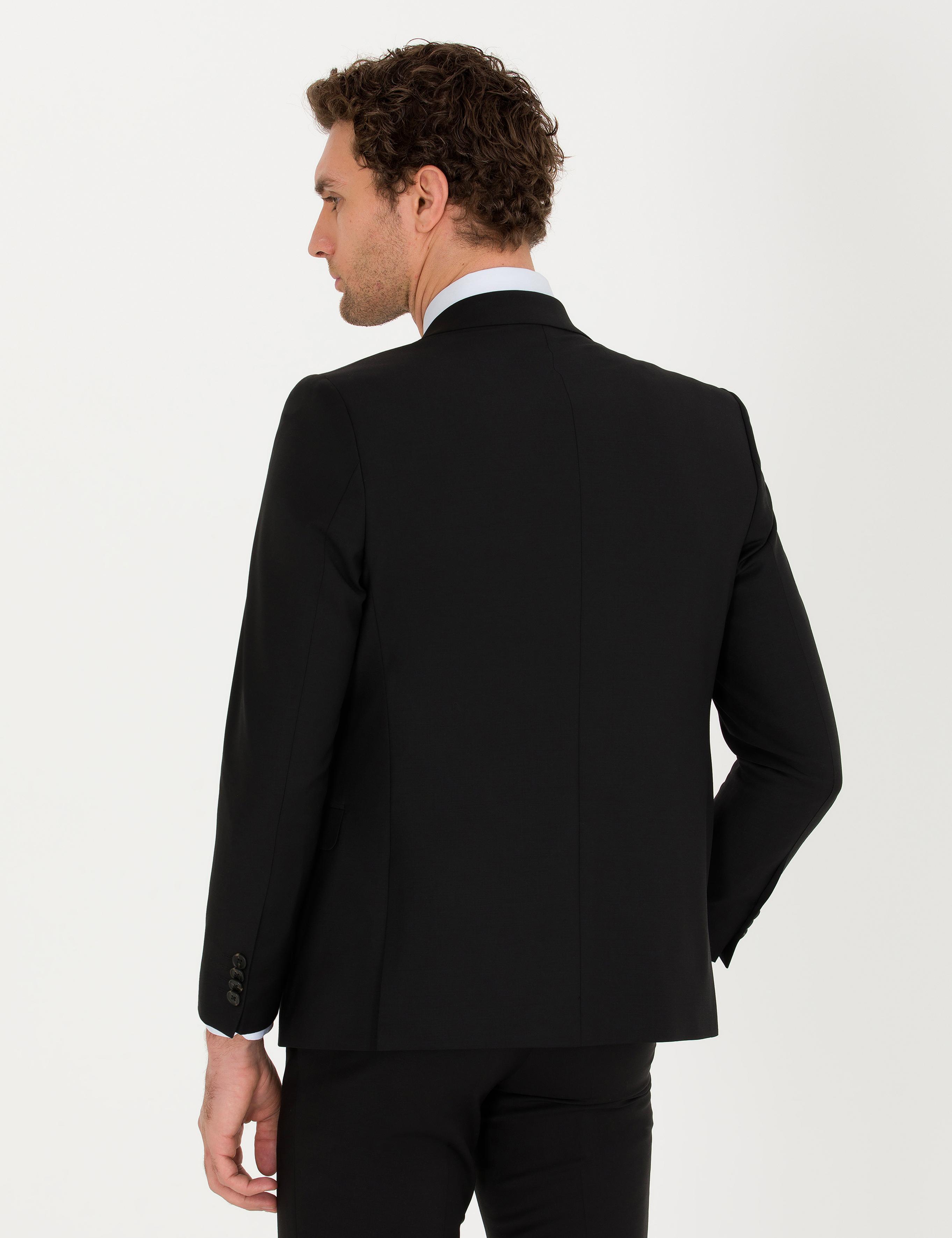 Siyah Slim Fit Yün Ceket - 50267711042