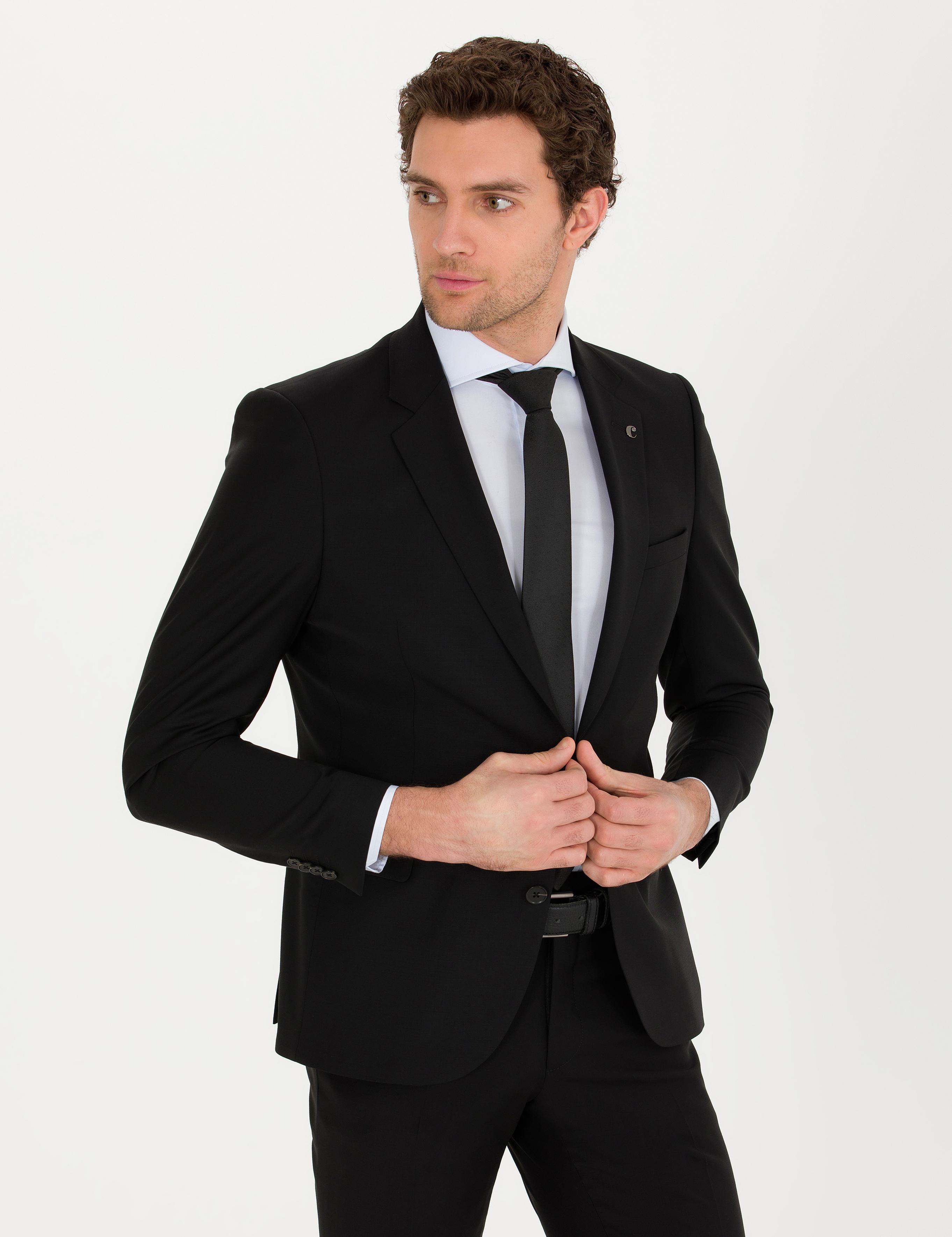 Siyah Slim Fit Yün Ceket - 50267711042