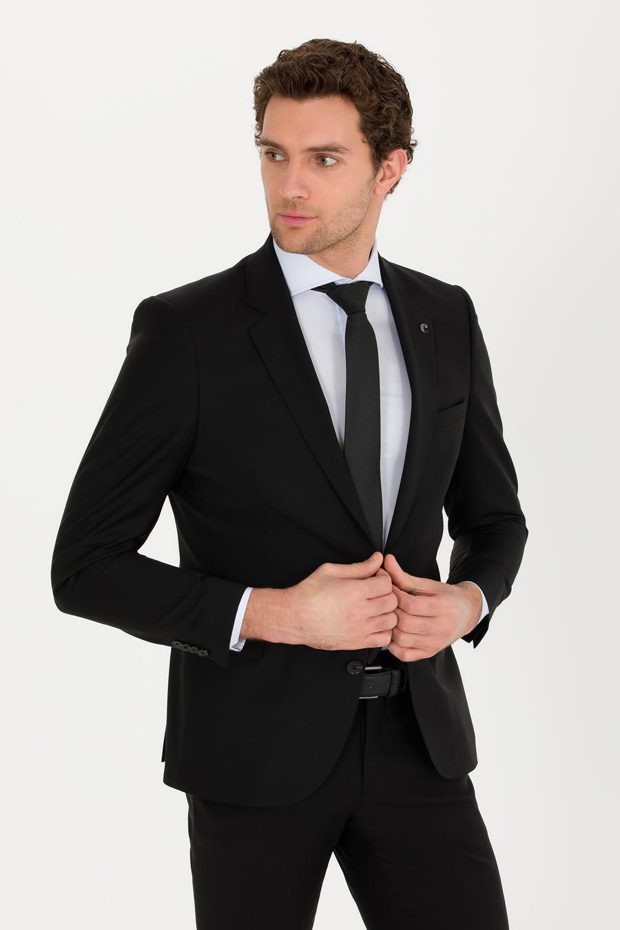 Siyah Slim Fit Yün Ceket - 50267711042