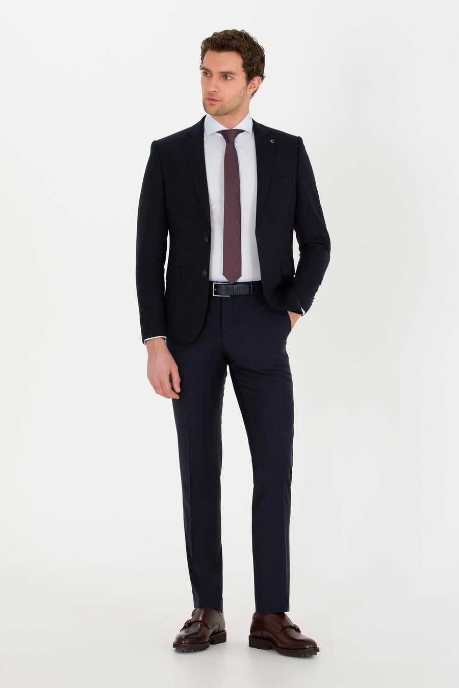 Lacivert Slim Fit Yün Ceket - 50267711084
