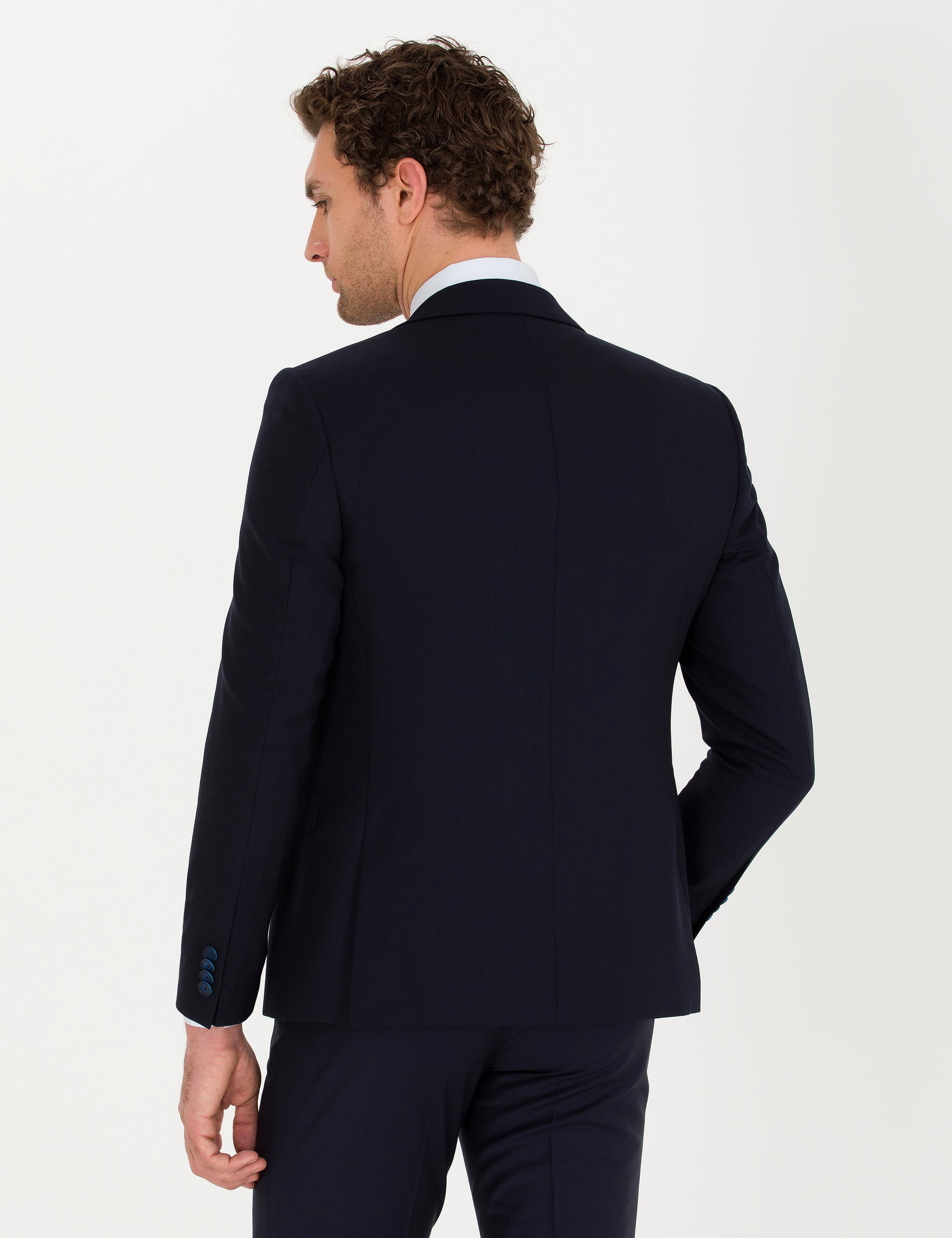 Lacivert Slim Fit Yün Ceket - 50267711084