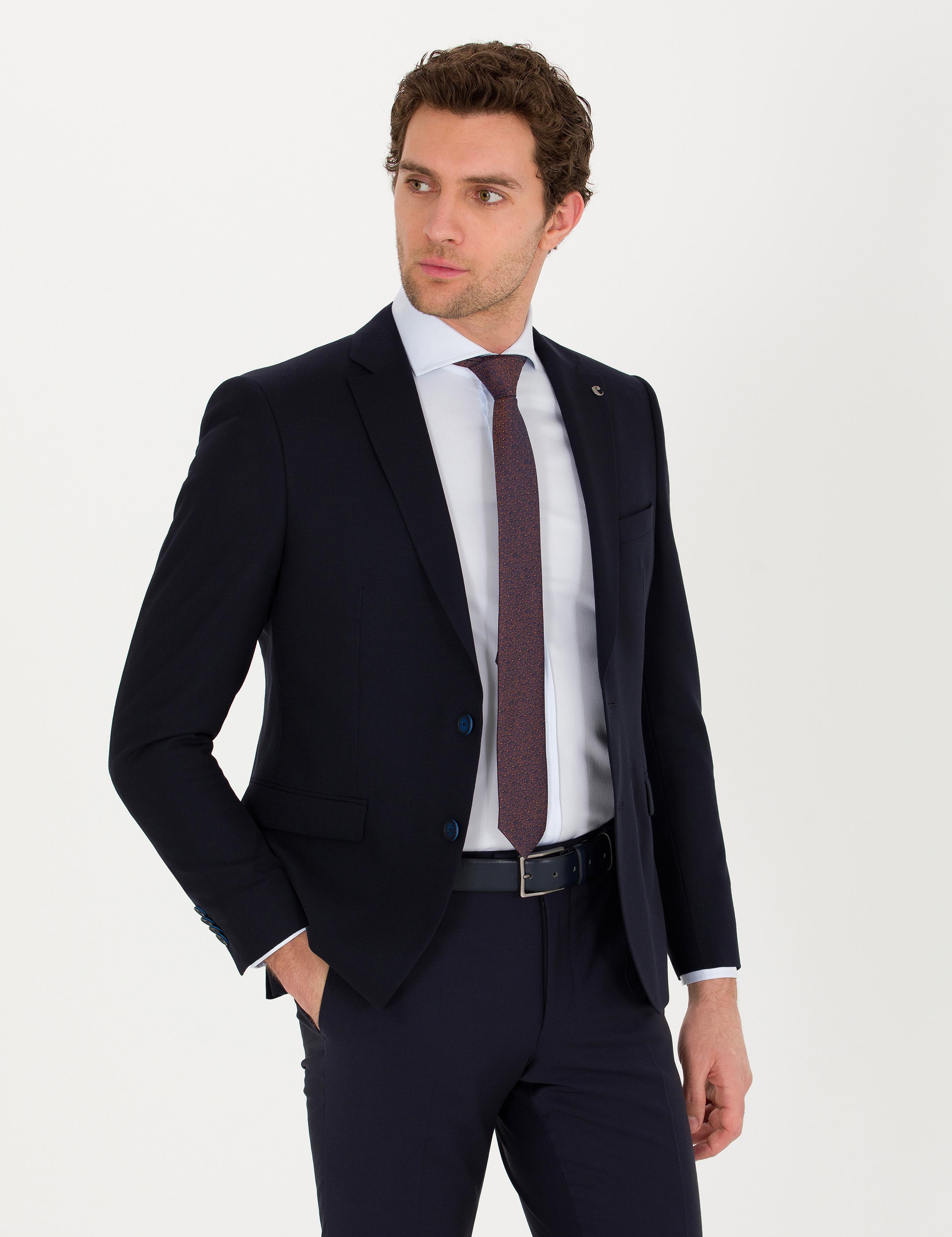 Lacivert Slim Fit Yün Ceket - 50267711084