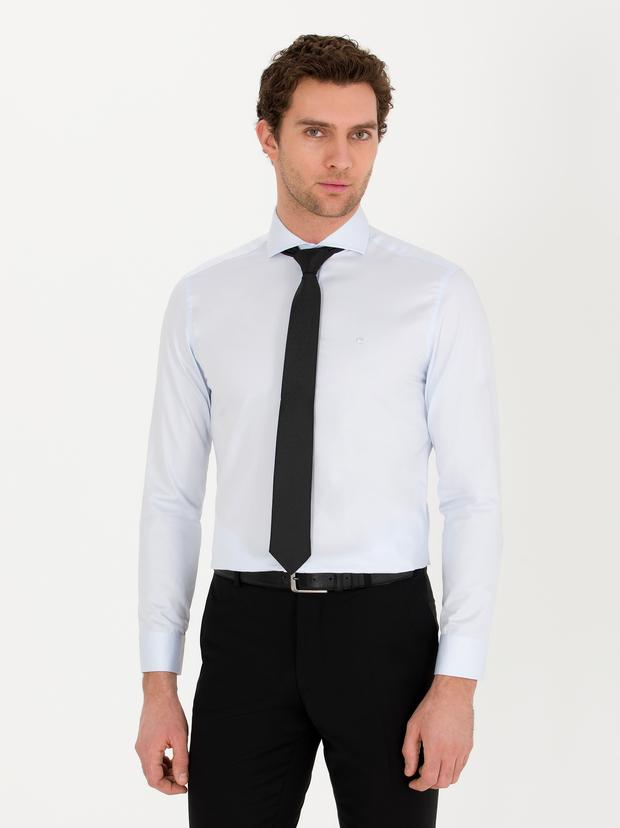 Açık Mavi Slim Fit Uzun Kollu Basic Gömlek