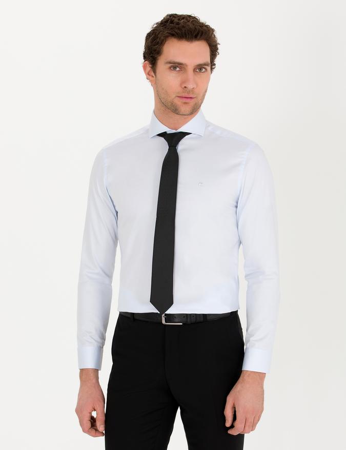 Açık Mavi Slim Fit Uzun Kollu Basic Gömlek