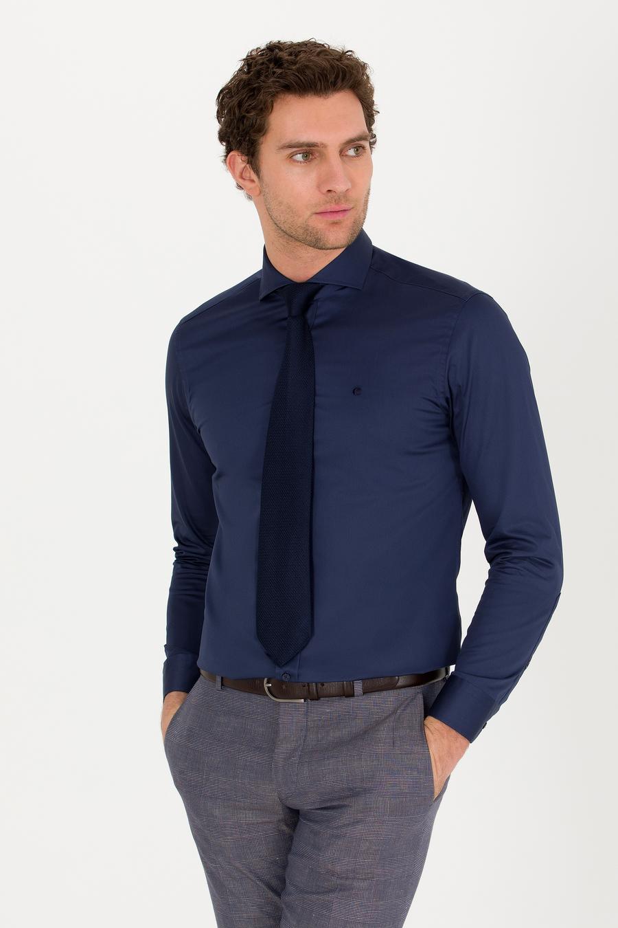 Lacivert Slim Fit %100 Pamuk  İtalyan Yaka  Basic Gömlek - 50268927054