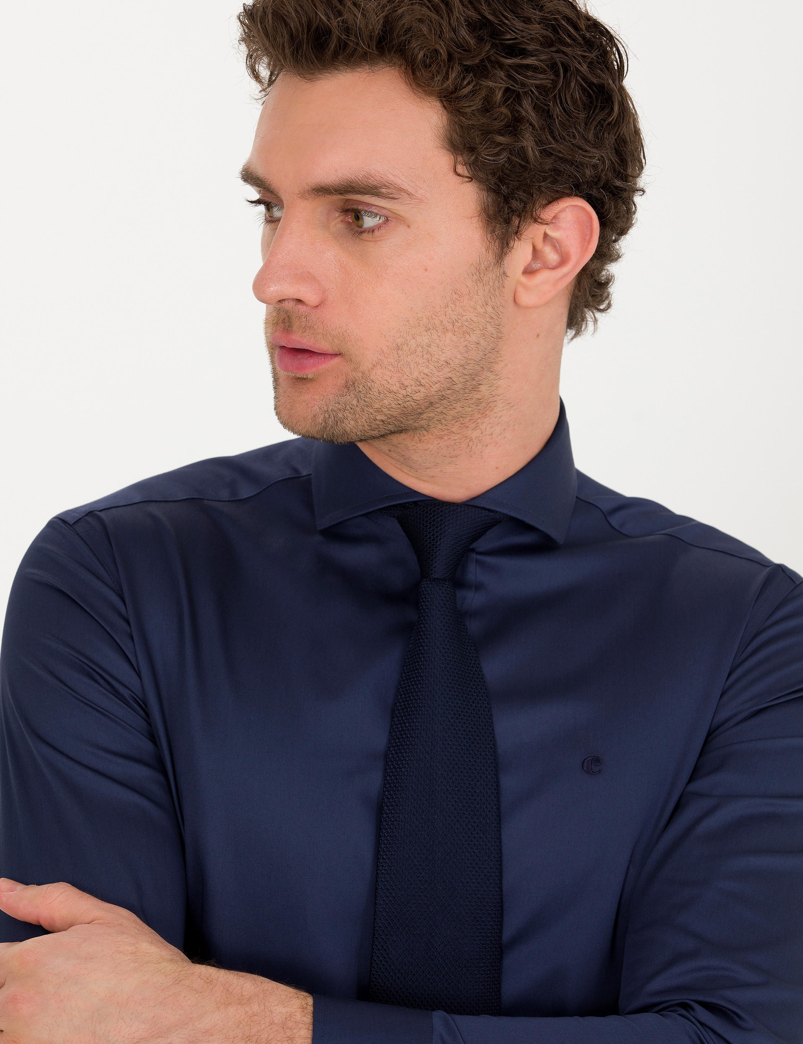 Lacivert Slim Fit %100 Pamuk  İtalyan Yaka  Basic Gömlek - 50268927054