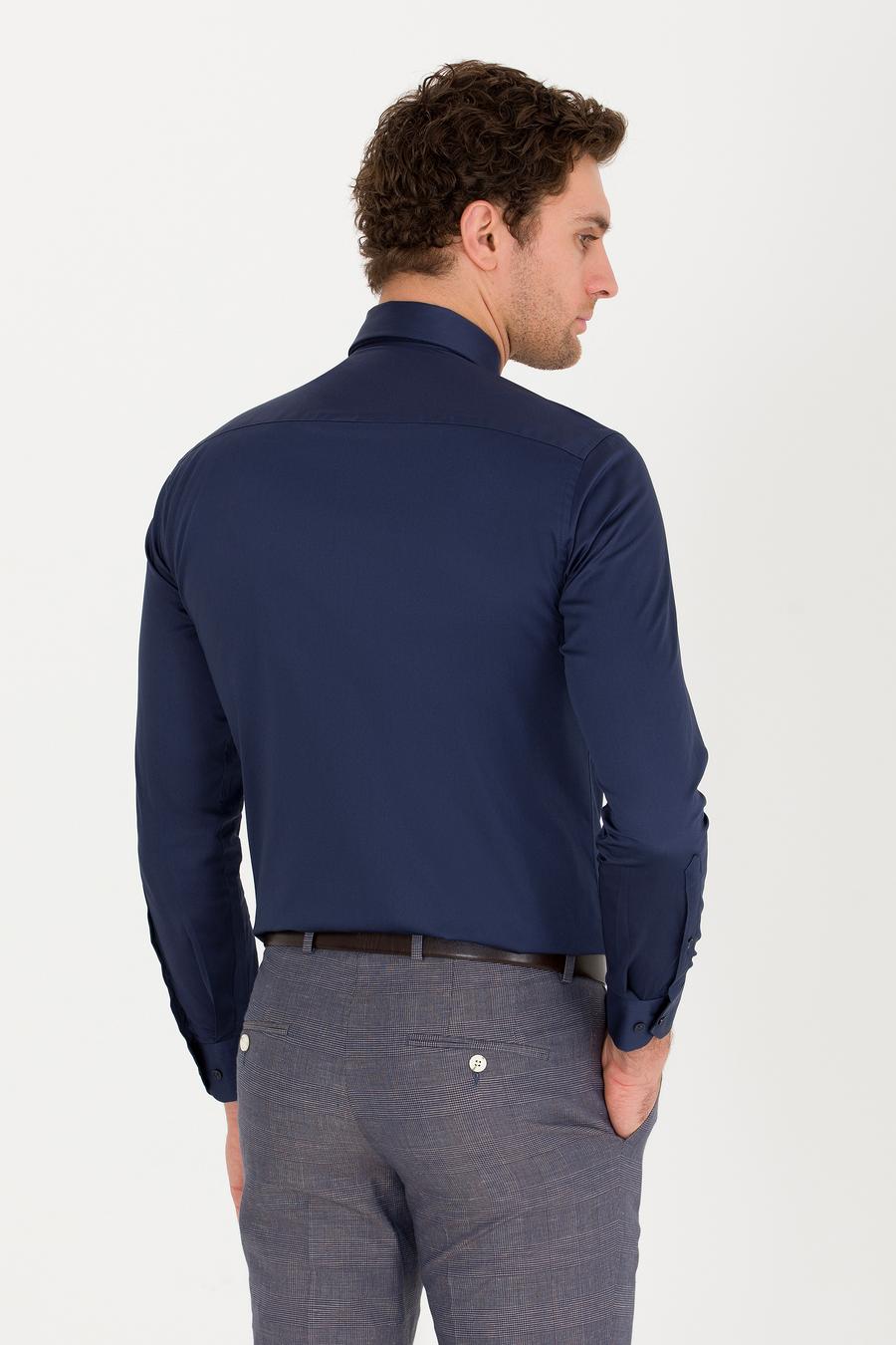 Lacivert Slim Fit %100 Pamuk  İtalyan Yaka  Basic Gömlek - 50268927054