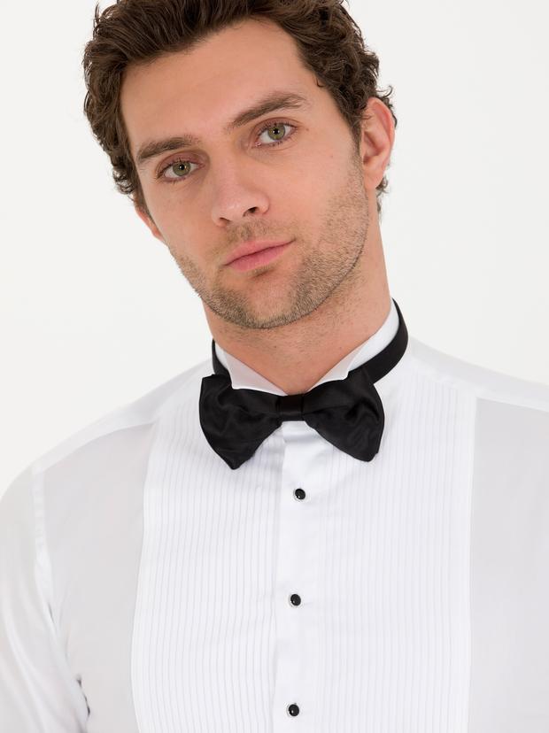 Beyaz Slim Fit Smokin Gömlek