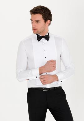 Beyaz Slim Fit Smokin Gömlek