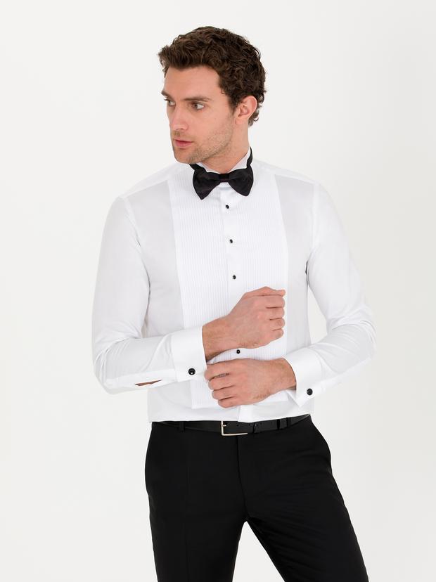 Beyaz Slim Fit Smokin Gömlek