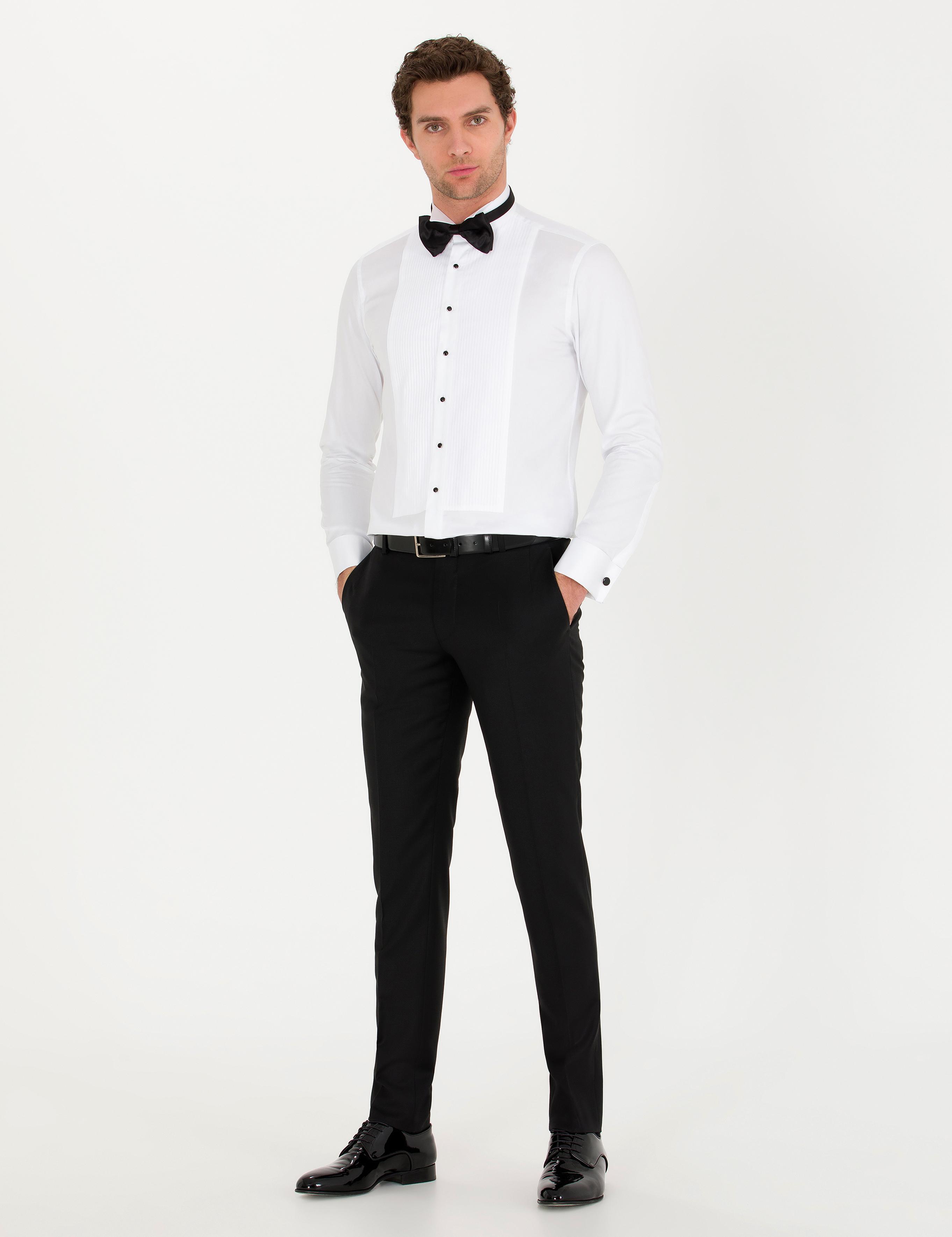 Beyaz Slim Fit Smokin Gömlek - 50269231007