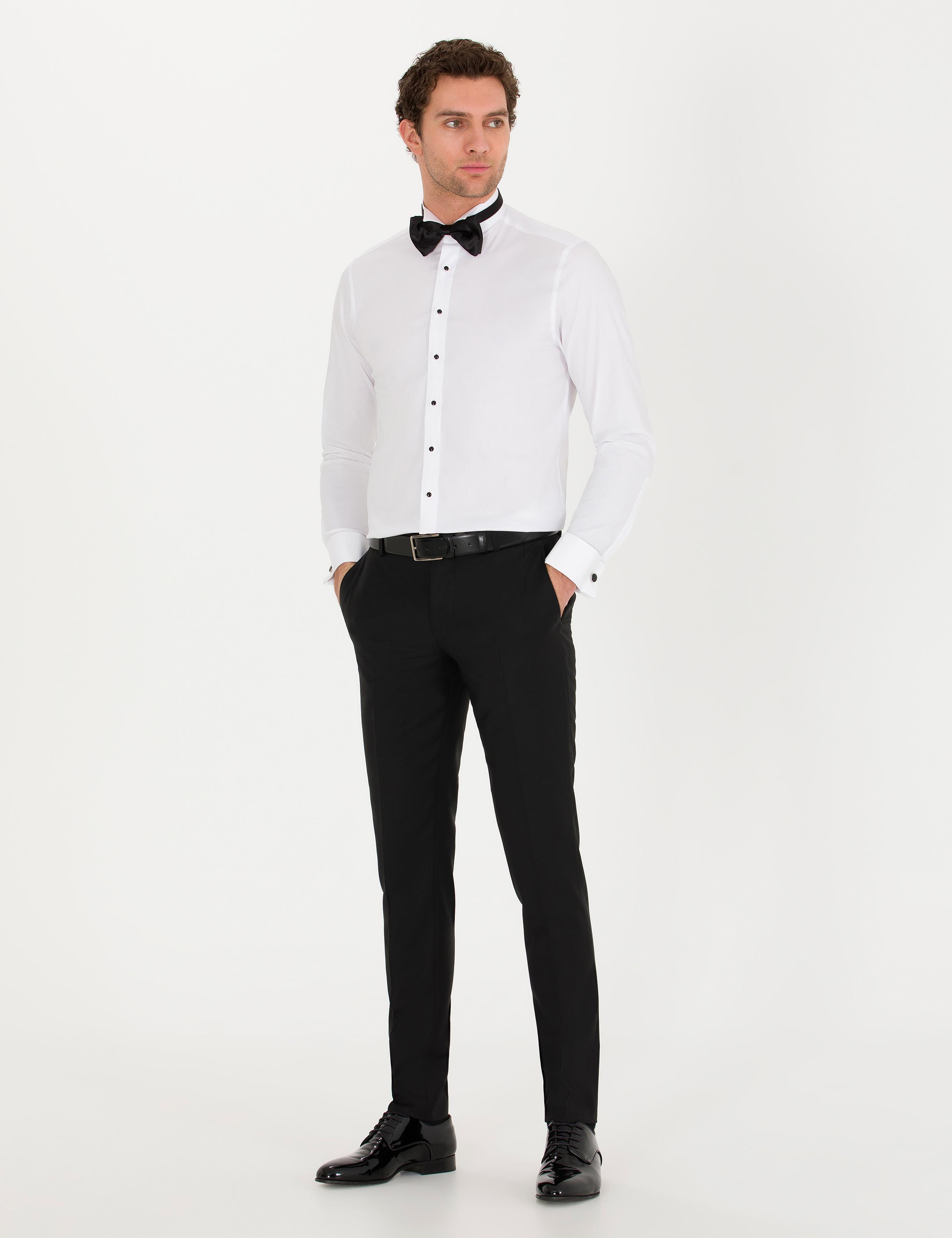 Beyaz Slim Fit Smokin Gömlek - 50269833010