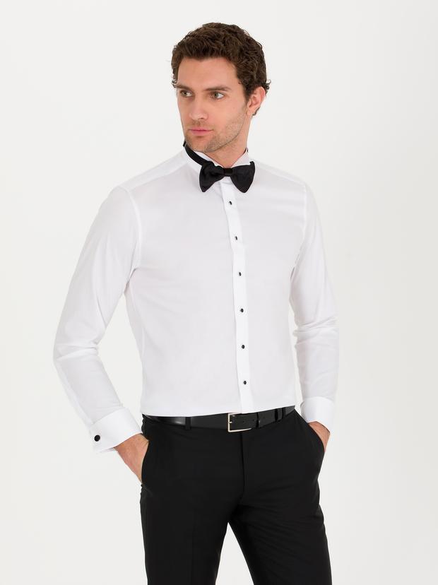Beyaz Slim Fit Smokin Gömlek