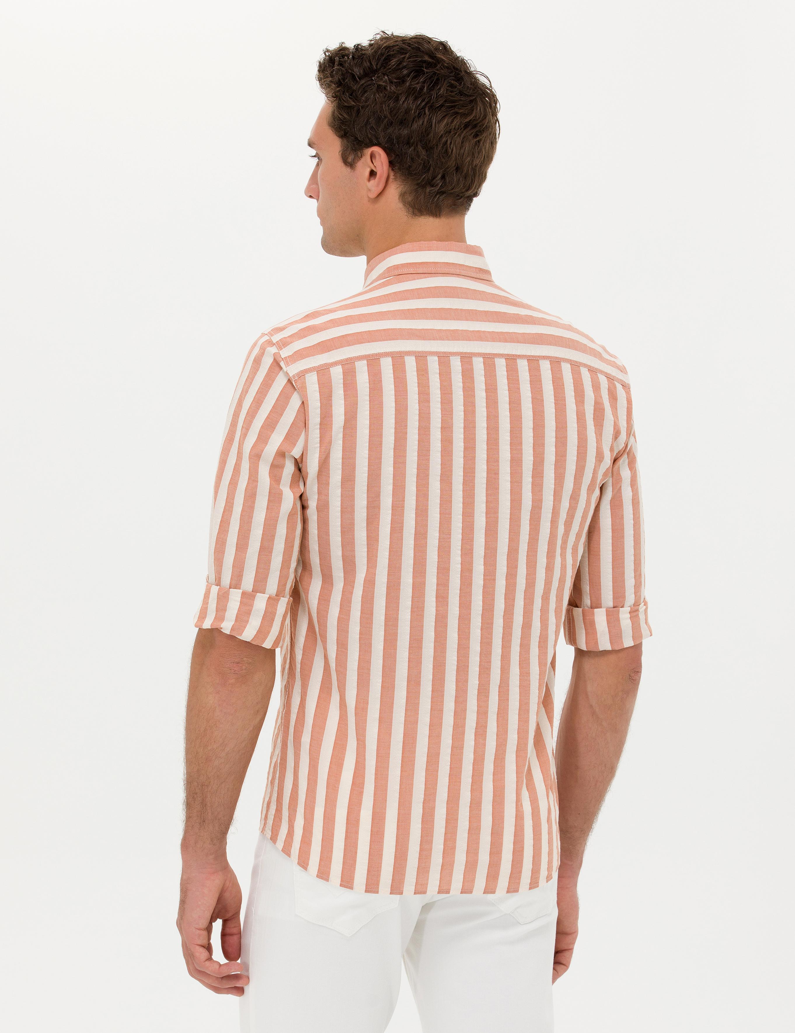 Kiremit Slim Fit Uzun Kollu Çizgili Gömlek - 50265483074