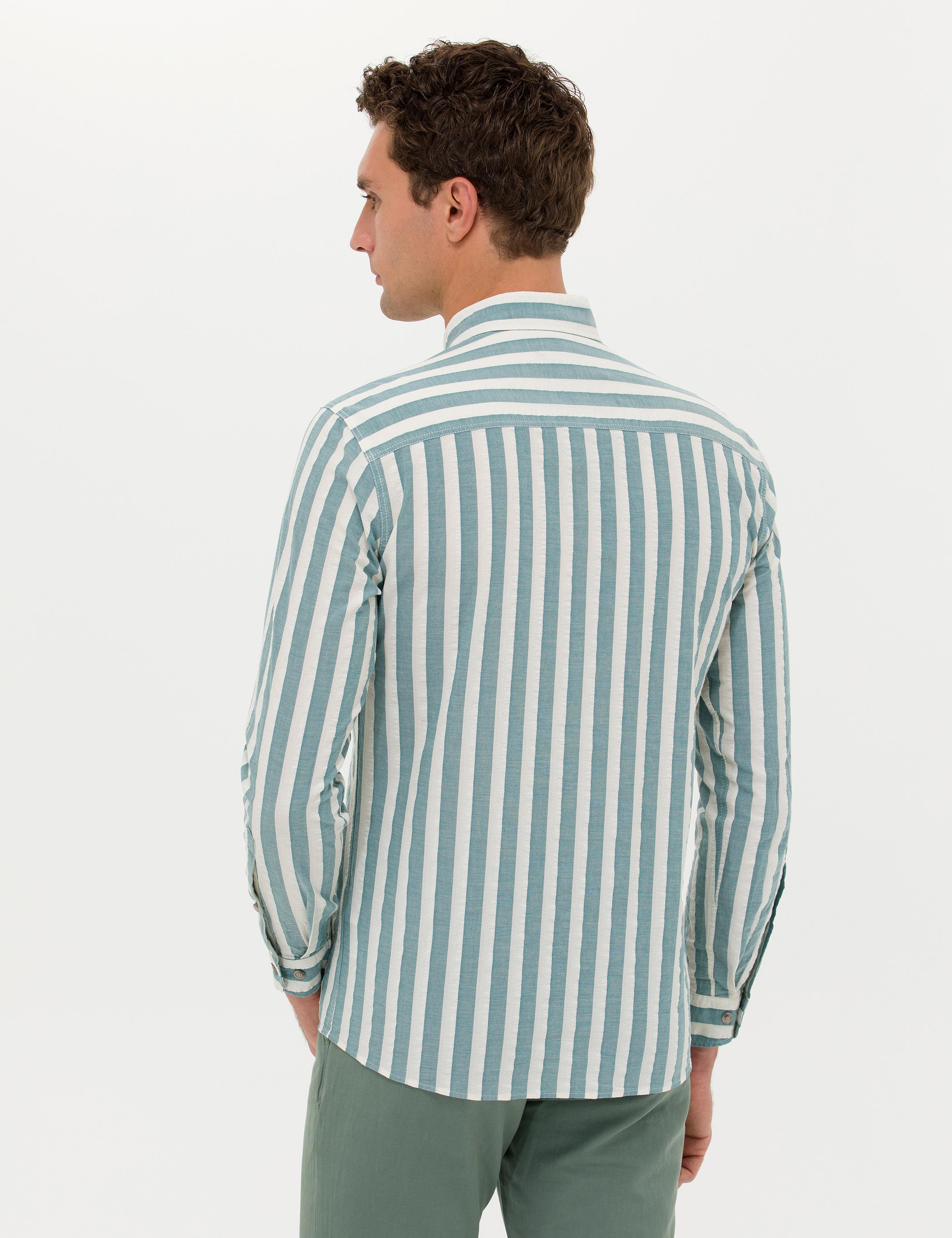 Mint Slim Fit Uzun Kollu Çizgili Gömlek - 50265483082