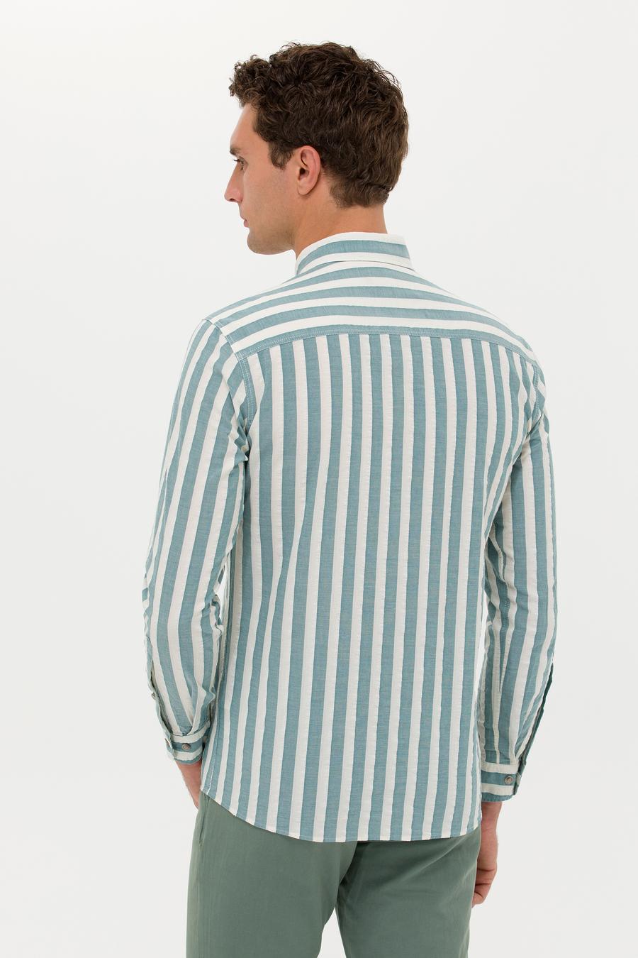 Mint Slim Fit Uzun Kollu Çizgili Gömlek - 50265483082