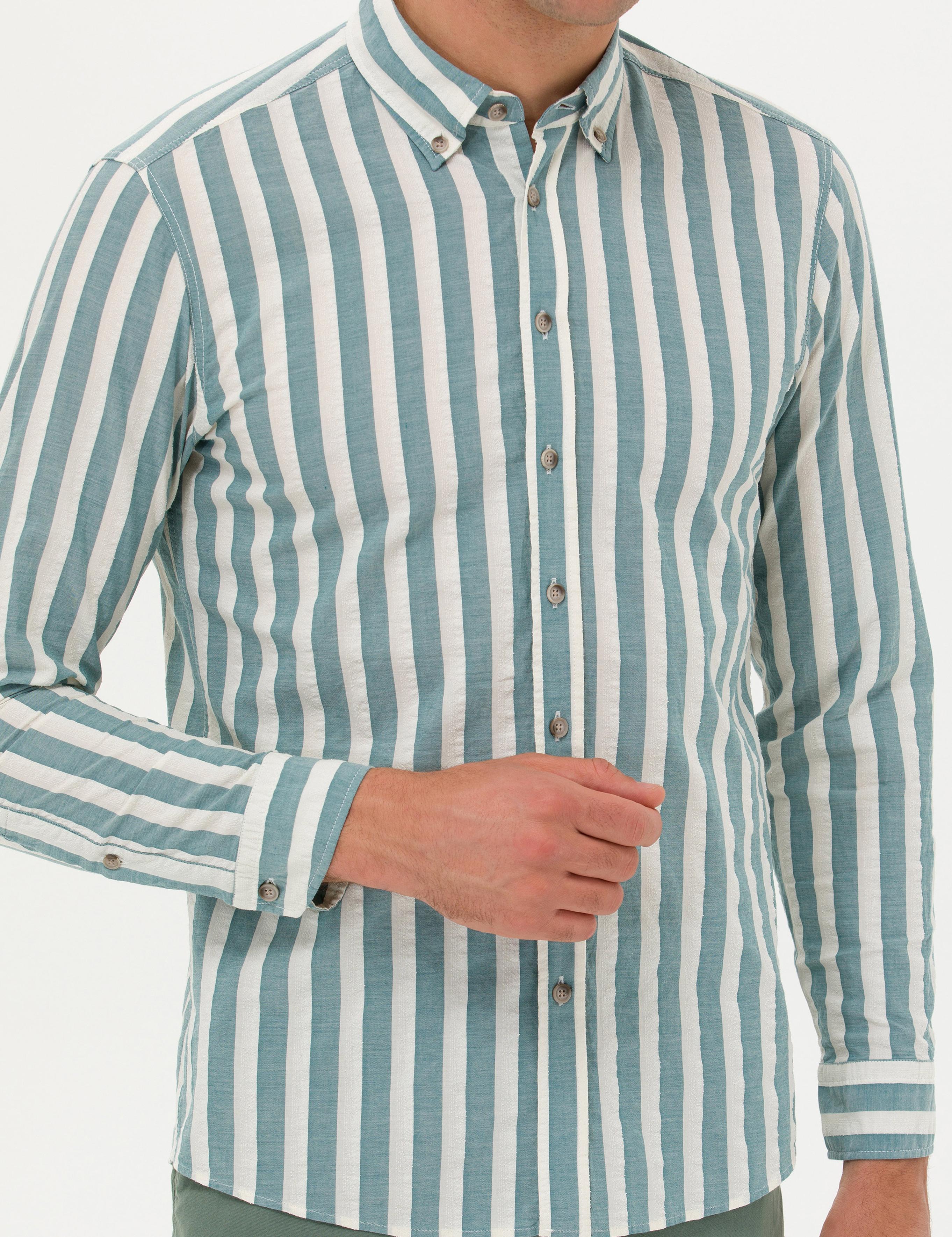 Mint Slim Fit Uzun Kollu Çizgili Gömlek - 50265483082