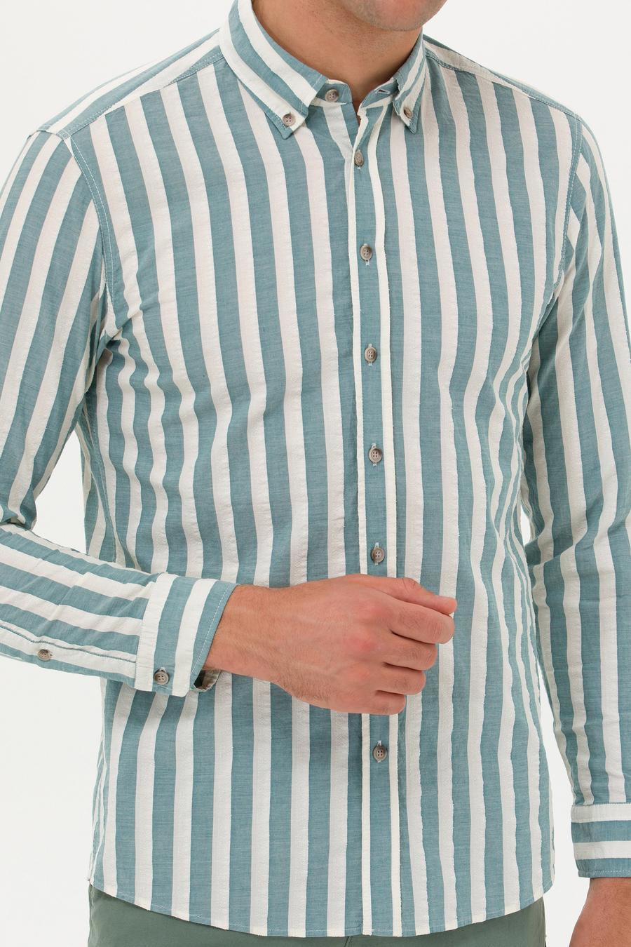Mint Slim Fit Uzun Kollu Çizgili Gömlek - 50265483082