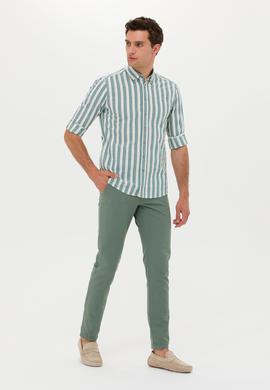 Yeşil  Slim Fit Keten Karışımlı Kanvas Pantolon