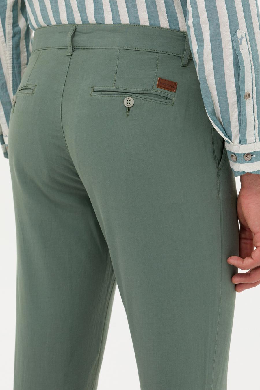 Yeşil  Slim Fit Keten Karışımlı Kanvas Pantolon - 50266873428
