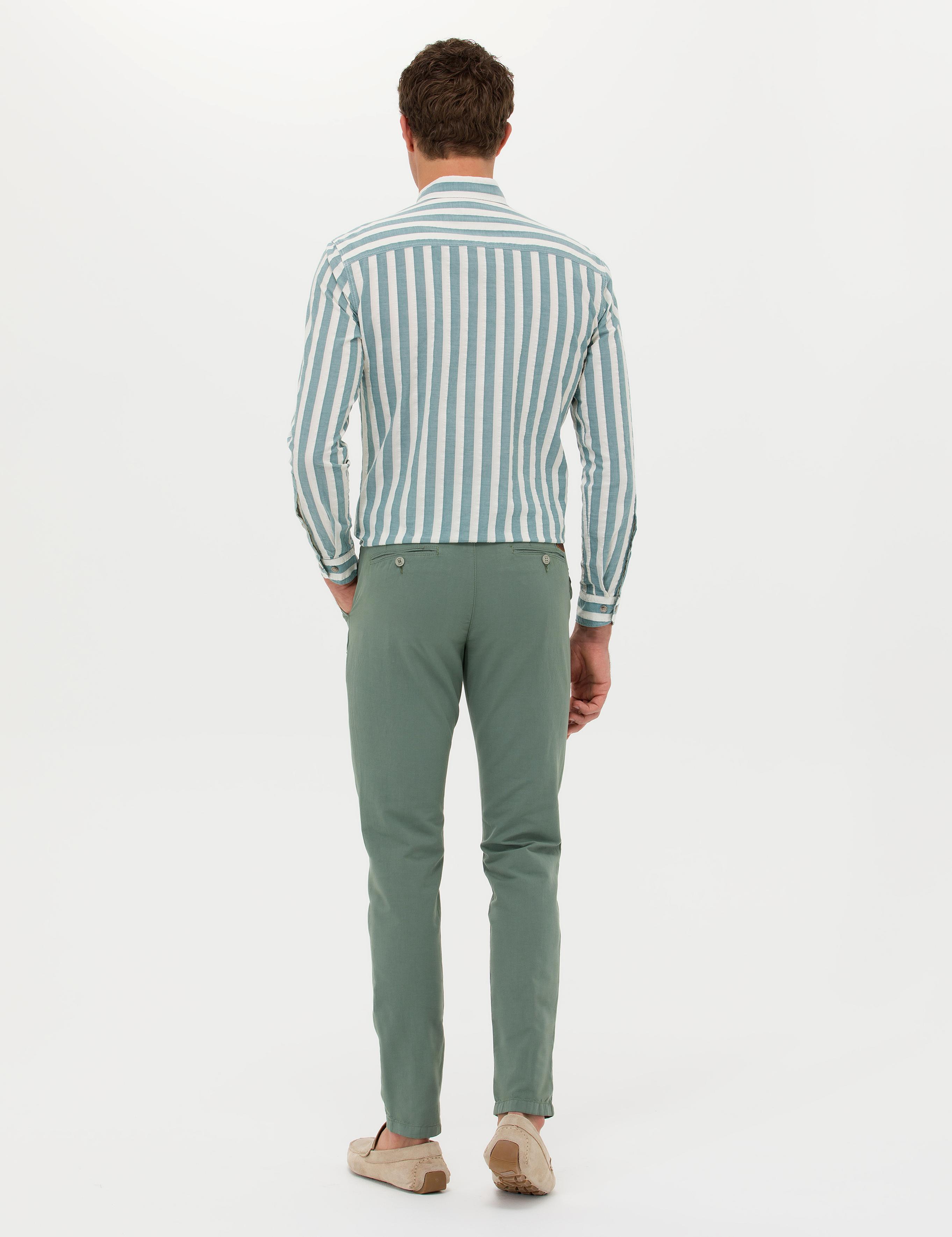 Yeşil  Slim Fit Keten Karışımlı Kanvas Pantolon - 50266873428