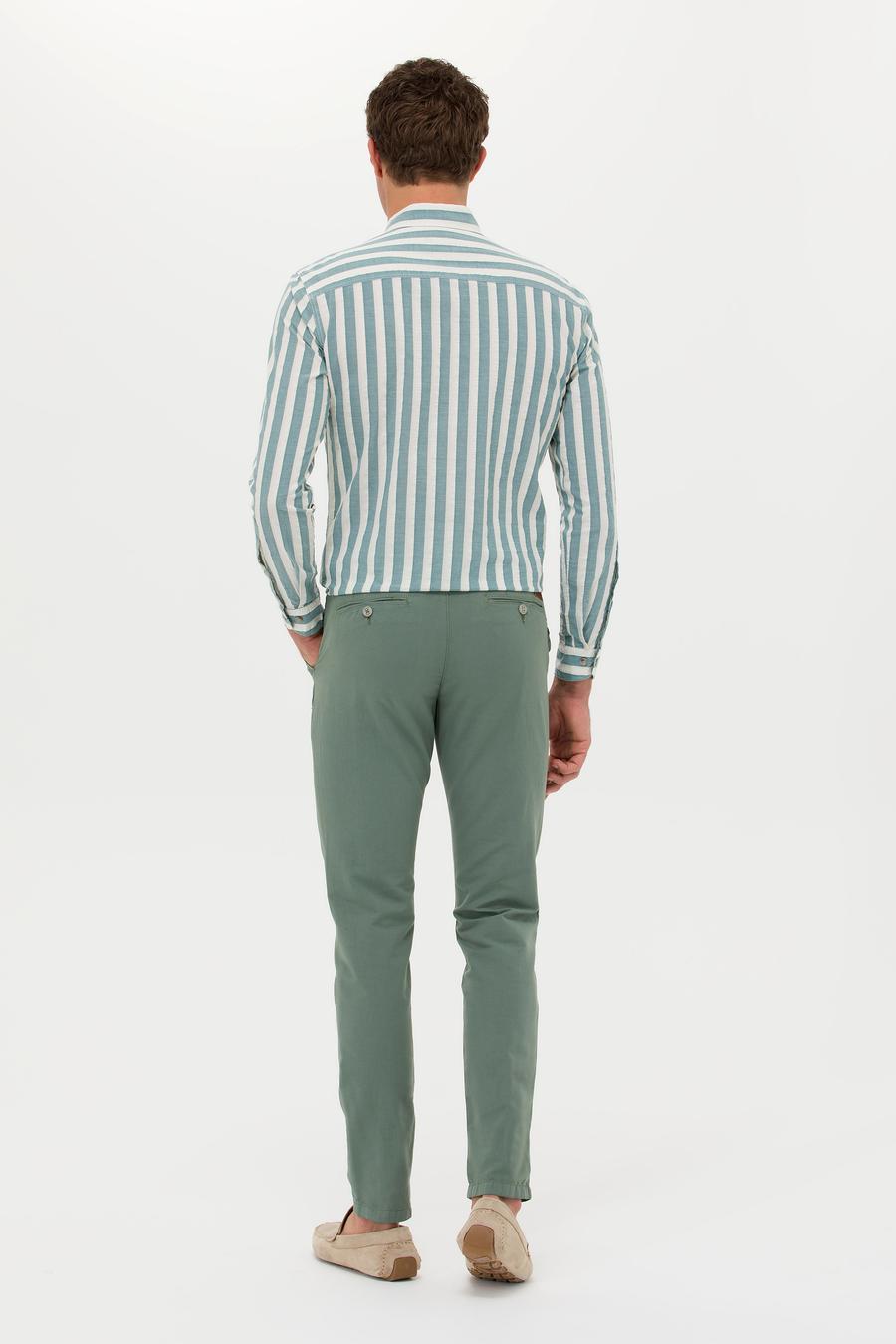 Yeşil  Slim Fit Keten Karışımlı Kanvas Pantolon - 50266873428