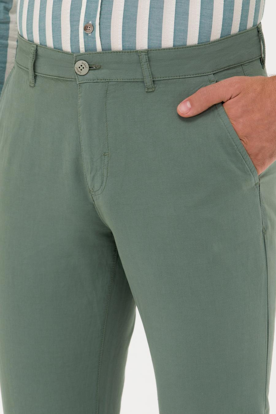 Yeşil  Slim Fit Keten Karışımlı Kanvas Pantolon - 50266873428