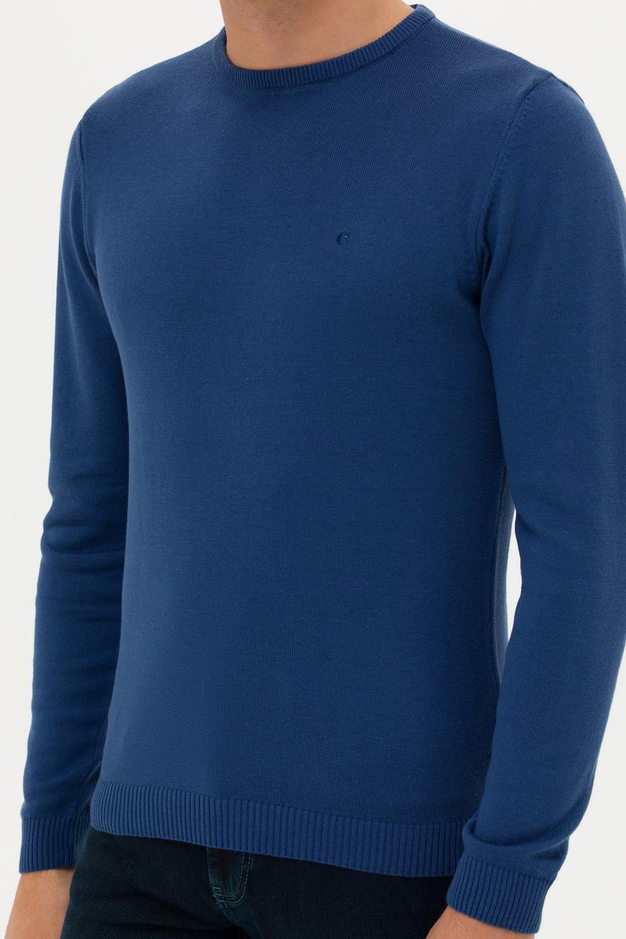 İndigo Slim Fit Pamuk Karışımlı Bisiklet Yaka Basic Triko Kazak - 50257379043