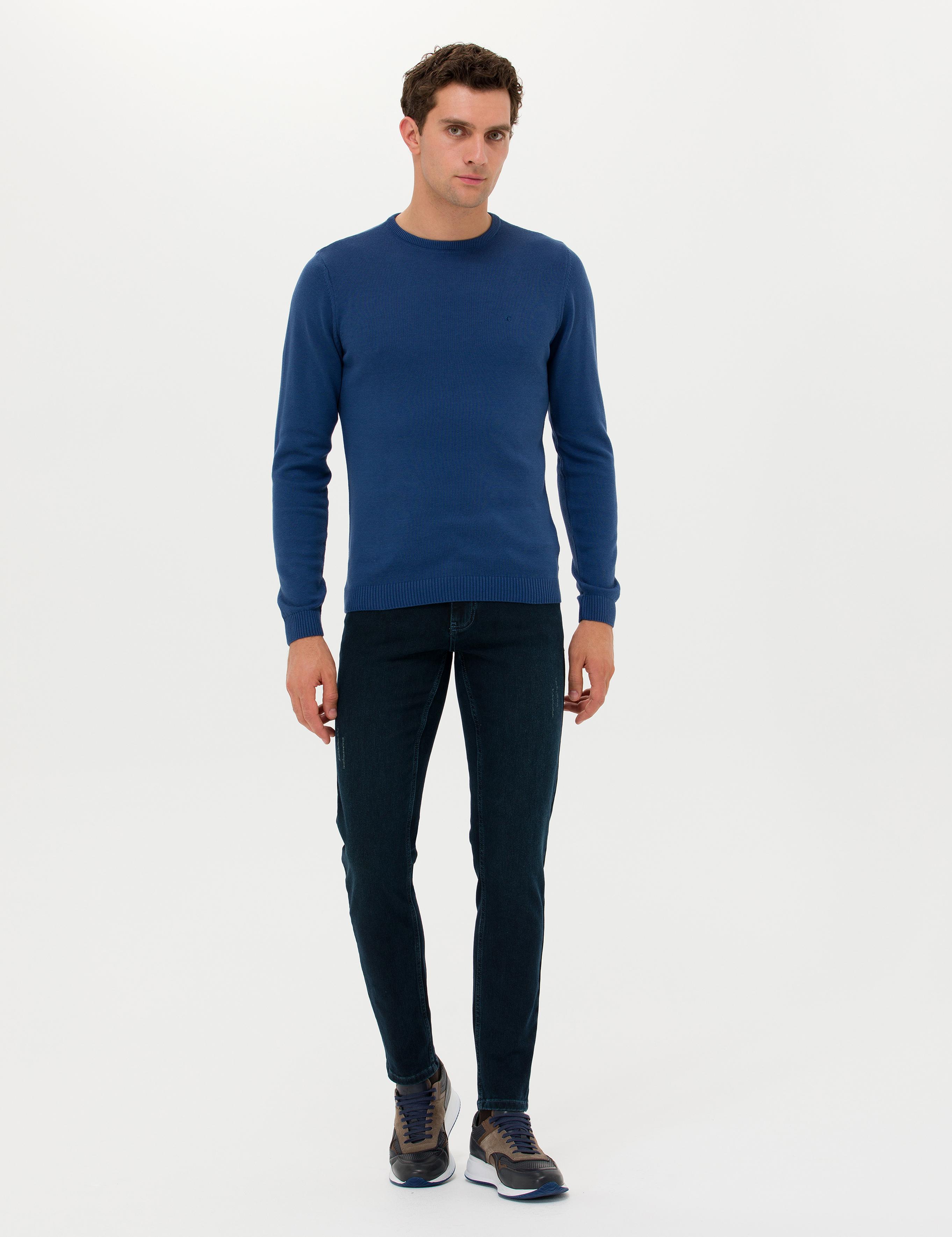 İndigo Slim Fit Pamuk Karışımlı Bisiklet Yaka Basic Triko Kazak - 50257379043