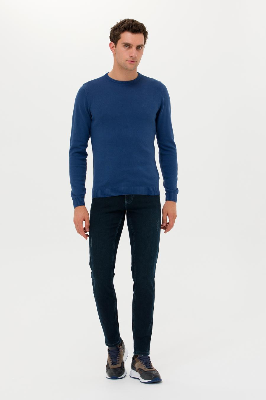 İndigo Slim Fit Pamuk Karışımlı Bisiklet Yaka Basic Triko Kazak - 50257379043